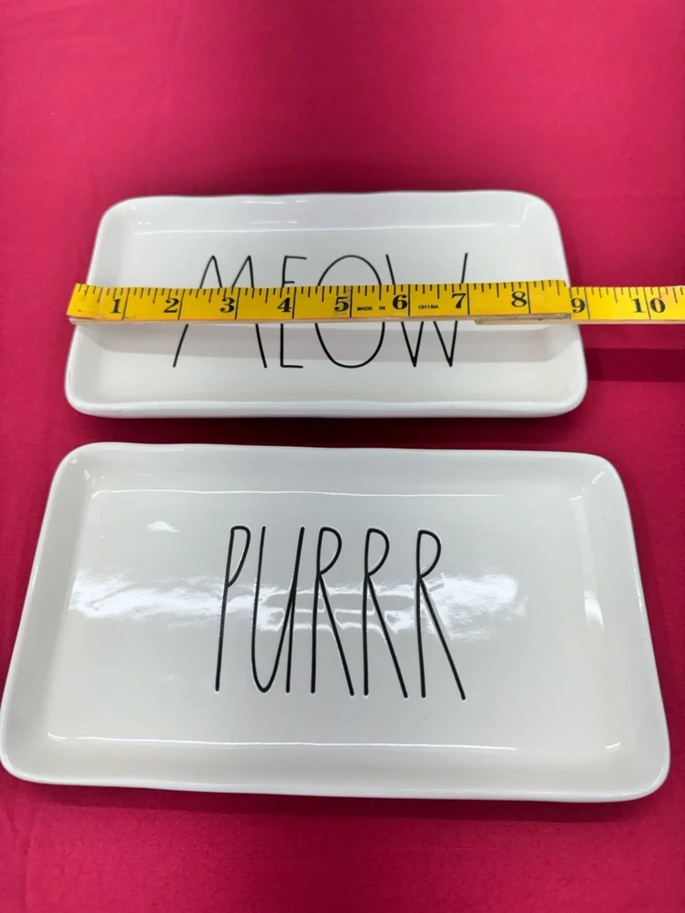 Rae Dunn White Ceramic 'MEOW' and 'PURRRR' Trinket Dishes
